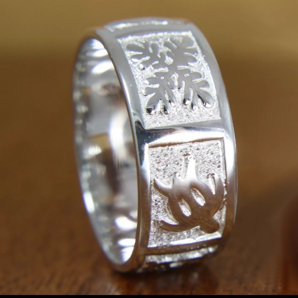 Hawaiian Honu Turtle and Quilt Sterling 925 Ring 🐢 💜